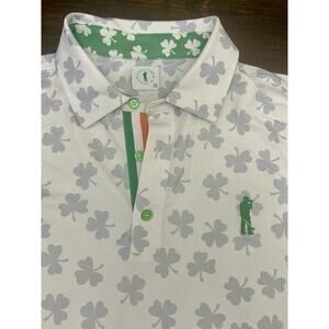 U Suck At Golf Polo Shirt Mens XL White Shamrock Leaf Clover Fighting Irish AOP